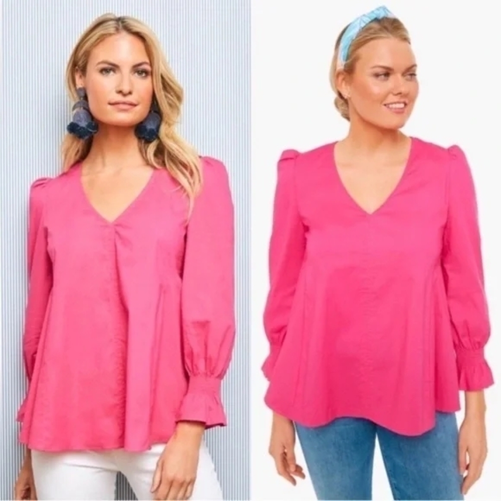 Tuckernuck Nwot Pomander Place Easton Blouse Pink Cotton Poplin Long Sleeve SM